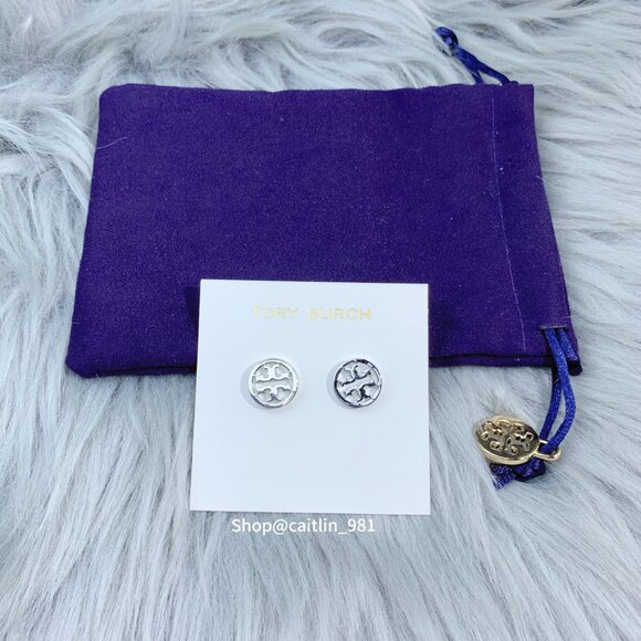 Tory Burch Women's Logo Circle-Stud Earrings - Tory Silver - Picture 4 of 5